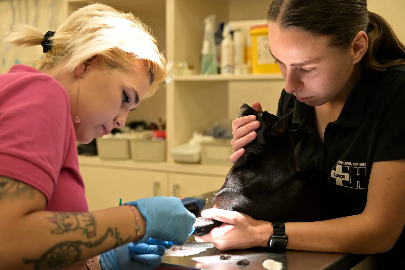 An examination in person at the clinic.